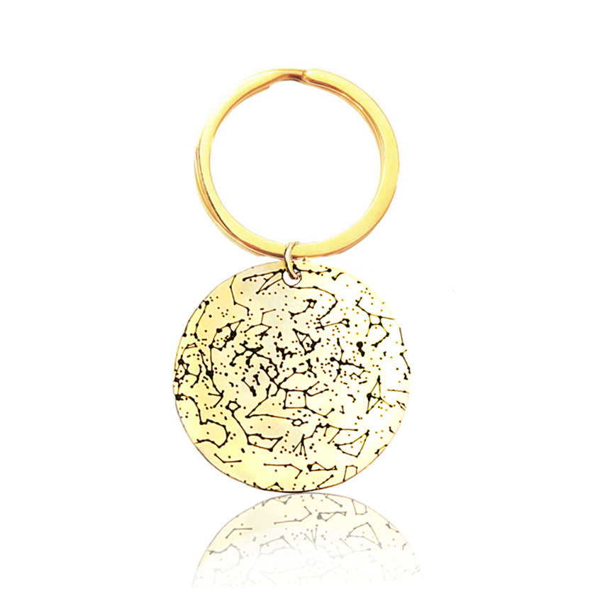 Custom Star Map Gold Plated Stainless Steel Keychain Medium Size