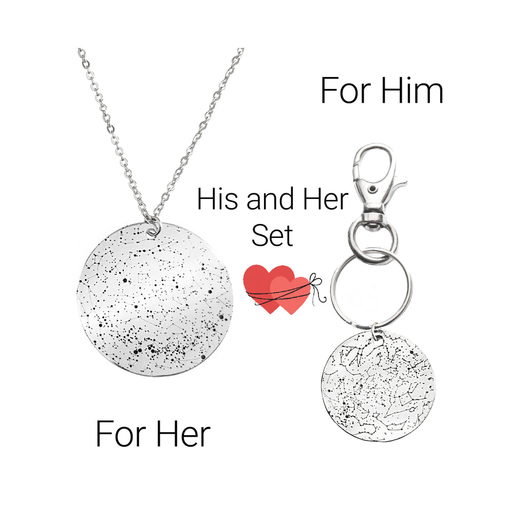 Custom Star Map Necklace and Keychain His & Her Set