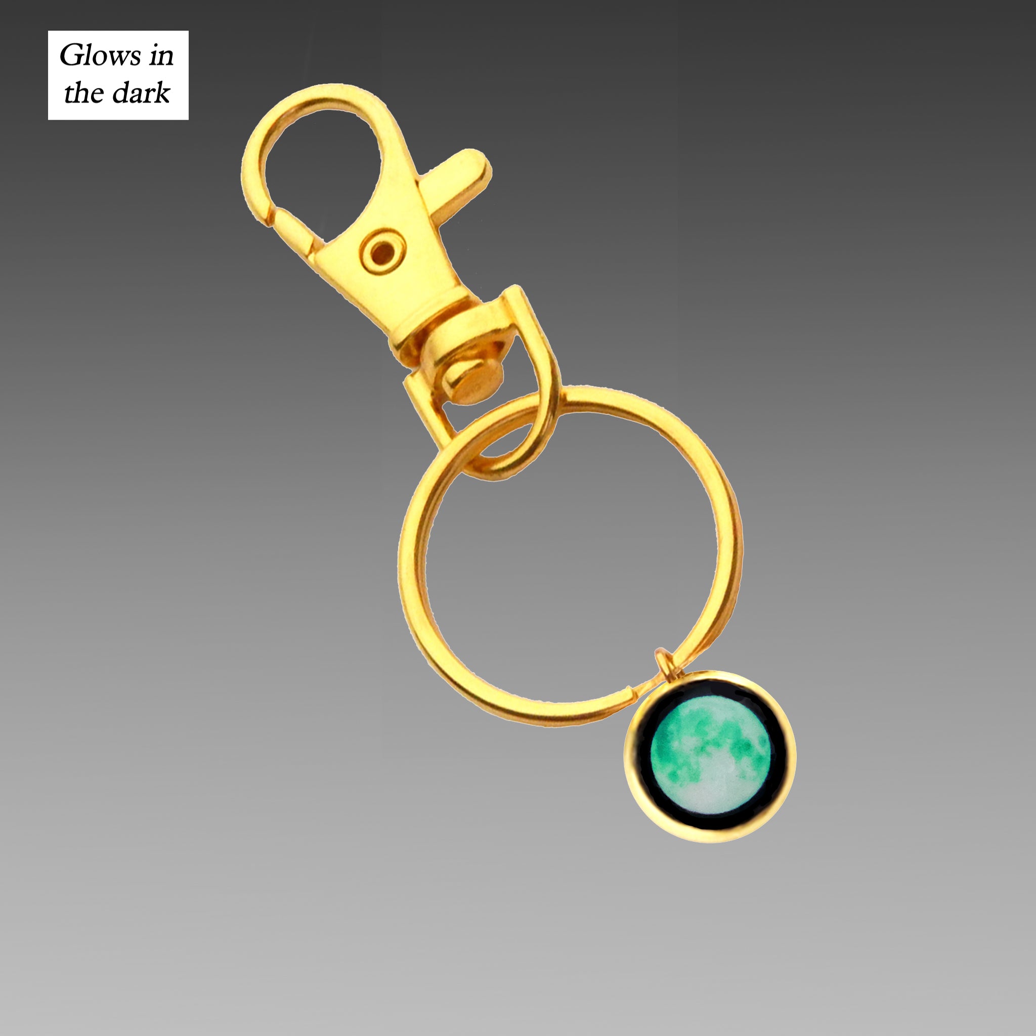 Glowing Moon Phase Keychain in Gold Plating